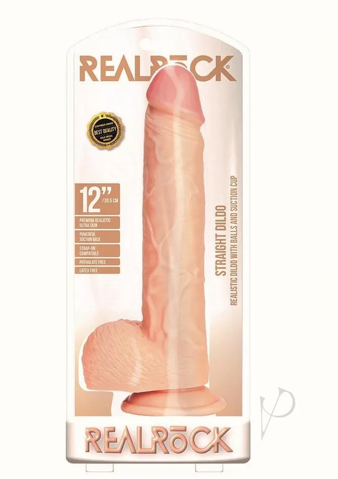 RealRock Straight Realistic Dildo with Balls and Suction Cup 12in Vanilla Real Rock Female Sex Toys RealRock Straight Realistic Dildo with Balls and Suction Cup 12in Vanilla Real Rock Female Sex Toys