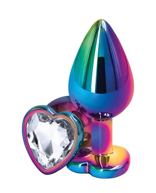 Rear Assets Anal Rear Assets Multicolor Heart Anal Plug Medium Clear