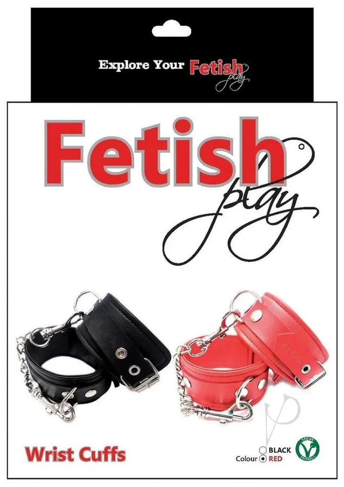 Restraints Rouge Fetish Play Wrist Cuffs Vegan Leather Red