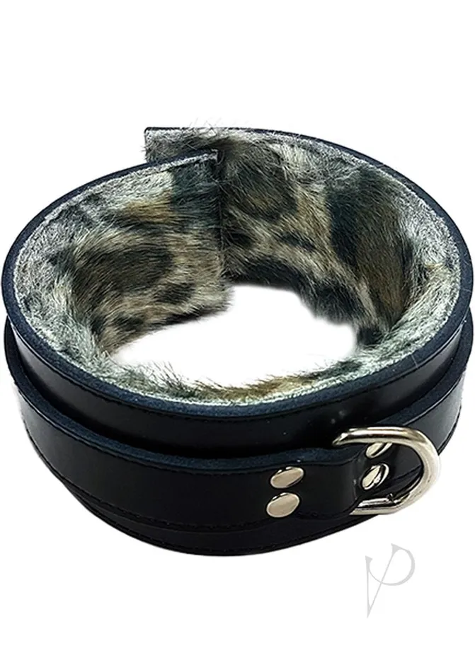 Restraints Rouge Rouge Leather Collar With Faux Fur Lining Black And Leopard Print Restraints Rouge Rouge Leather Collar With Faux Fur Lining Black And Leopard Print