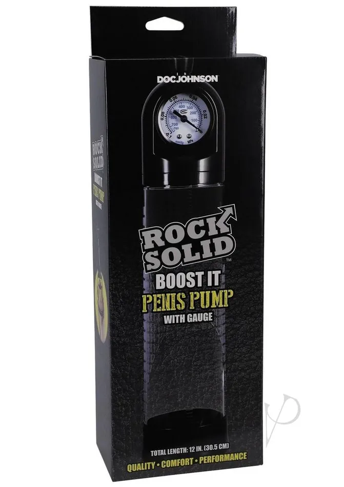 Rock Solid Male Sex Toys Rock Solid Boost It Penis Pump with Gauge BlackClear Rock Solid Male Sex Toys Rock Solid Boost It Penis Pump with Gauge BlackClear