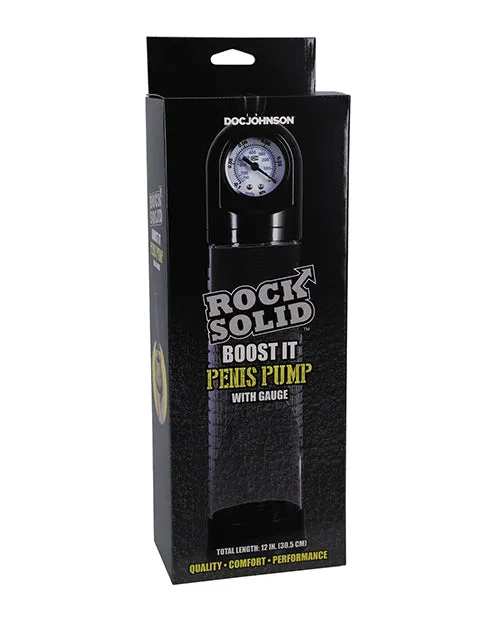 Rock Solid Male Sex Toys Rock Solid Boost It Penis Pump with Gauge BlackClear Rock Solid Male Sex Toys Rock Solid Boost It Penis Pump with Gauge BlackClear