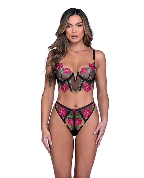 Roma Confidential Anal Peony Paradise Underwire Bralette GString Black MD