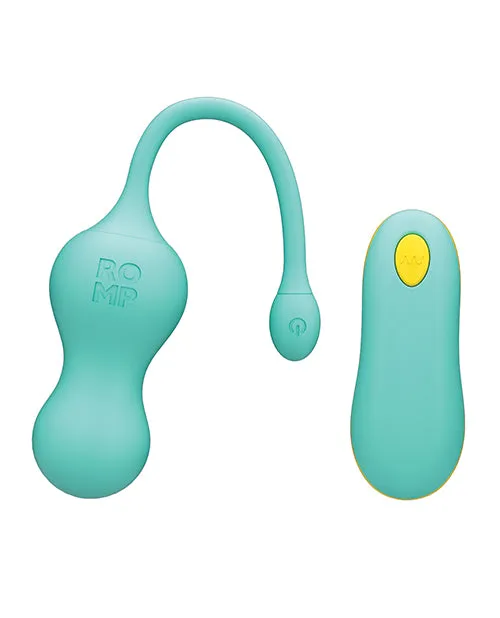 Romp Cello Rechargeable Silicone Vibrating Egg with Remote Control Teal Romp Female Sex Toys