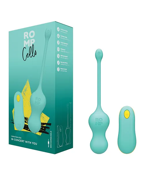 Romp Cello Rechargeable Silicone Vibrating Egg with Remote Control Teal Romp Female Sex Toys