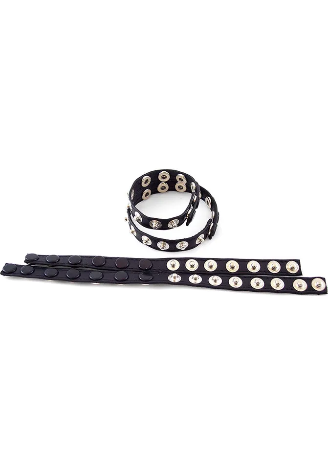 Rouge Dildos Rouge Multi Snap Leather Double Cock Strap Black