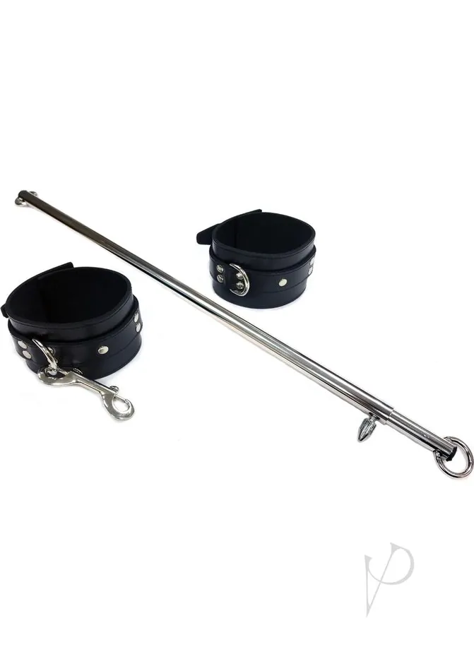 Rouge Restraints Rouge Adjustable Leg Spreader Bar with Leather Cuffs Black