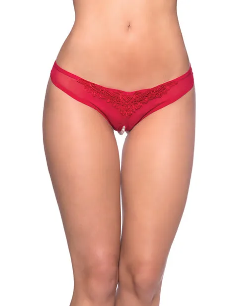 Rsvp By Oh La La Cheri Vibrators Crotchless Thong wPearls Red OS