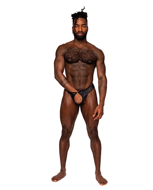 Sassy Lace Open Ring Thong Black LXL Male Power Anal