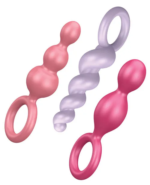 Satisfyer Anal Satisfyer Booty Call Silicone Textured Anal Plugs Assorted Colors 3 Each Per Set