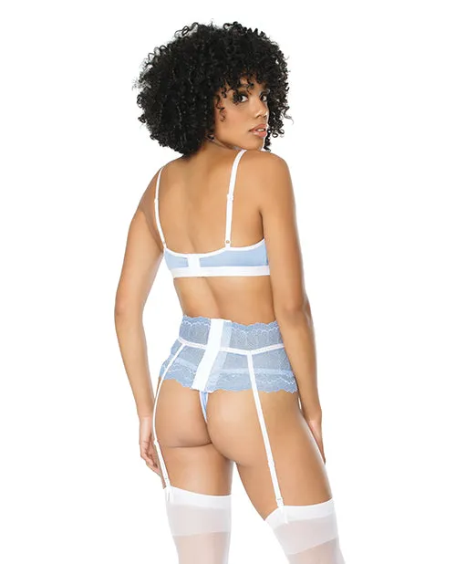 Scallop Stretch Lace Bra Garter Belt GString Light BlueWhite SM Coquette Vibrators Scallop Stretch Lace Bra Garter Belt GString Light BlueWhite SM Coquette Vibrators