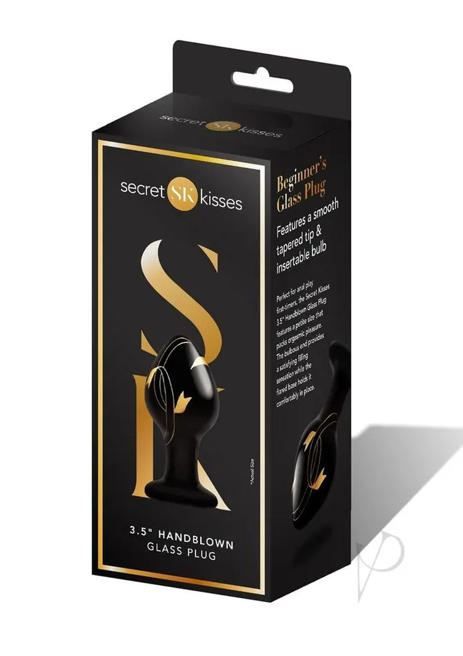Secret Kisses Anal Secret Kisses Handblown Glass Anal Plug 35in BlackGold
