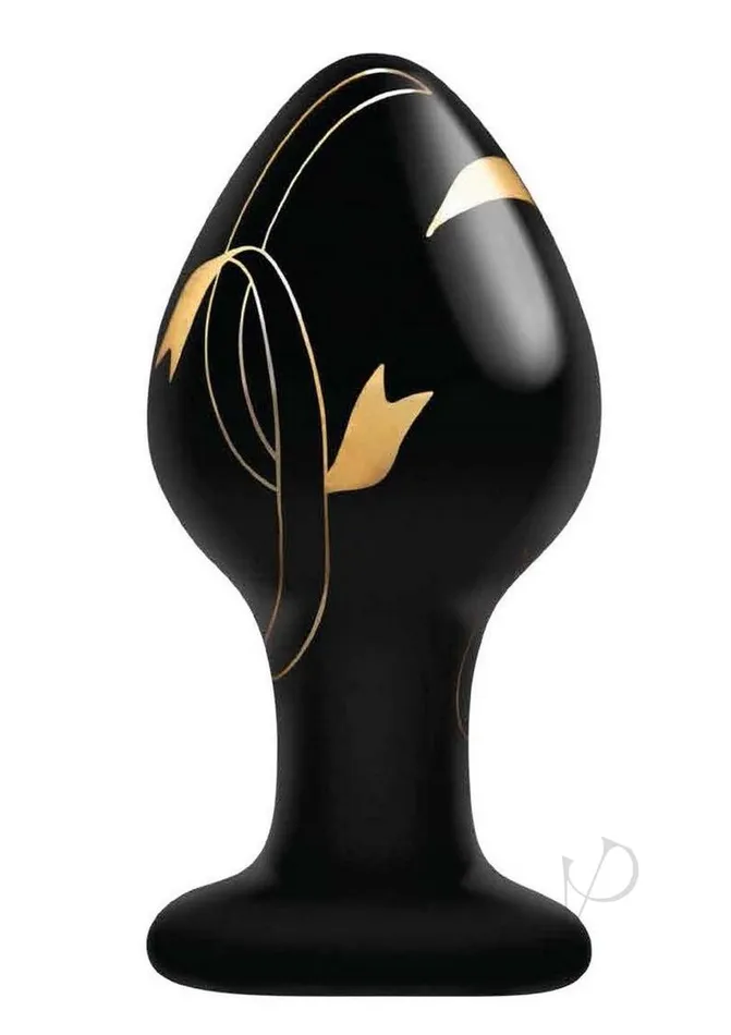 Secret Kisses Anal Secret Kisses Handblown Glass Anal Plug 35in BlackGold Secret Kisses Anal Secret Kisses Handblown Glass Anal Plug 35in BlackGold