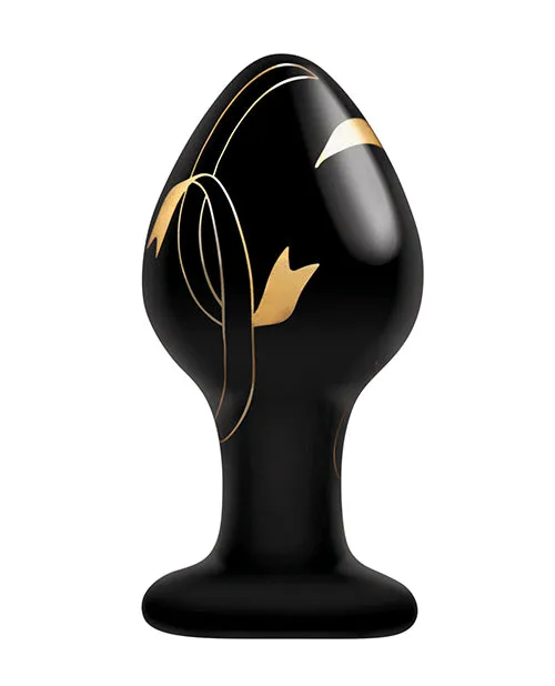 Secret Kisses Anal Secret Kisses Handblown Glass Anal Plug 35in BlackGold Secret Kisses Anal Secret Kisses Handblown Glass Anal Plug 35in BlackGold