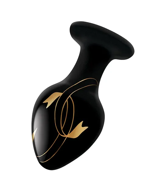 Secret Kisses Anal Secret Kisses Handblown Glass Anal Plug 35in BlackGold Secret Kisses Anal Secret Kisses Handblown Glass Anal Plug 35in BlackGold