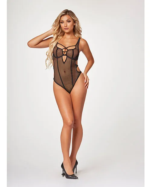 Seven Til Midnight Anal Fishnet Strappy High Cut Leg Teddy Black MD
