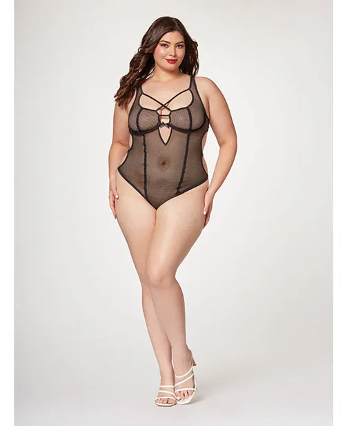 Seven Til Midnight Fishnet Strappy High Cut Leg Teddy Black 1X2X Anal