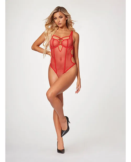 Seven Til Midnight Vibrators Fishnet Strappy High Cut Leg Teddy Red MD Seven Til Midnight Vibrators Fishnet Strappy High Cut Leg Teddy Red MD