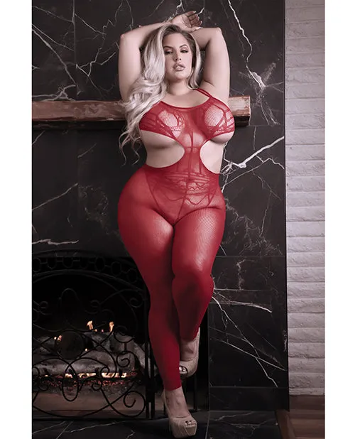 Sheer Unforgettable Cut Out Bodystocking Red QN Sheer Fantasy Bodystockings Playsuits