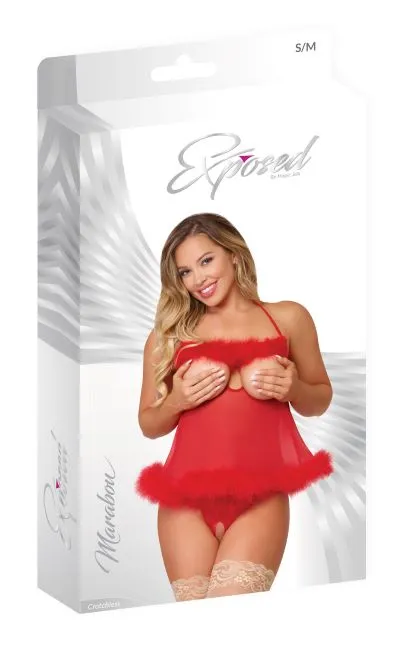 SimpleeDiscreet Anal Marabou Babydoll Set Red LXL