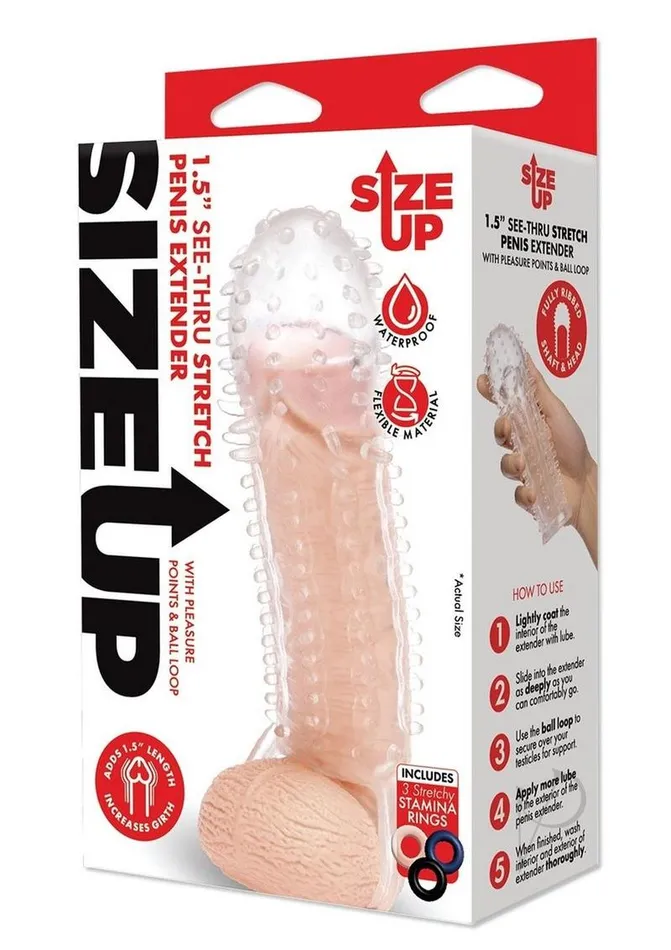 Size Up Male Sex Toys Size Up Texured Clear View Penis Extender with Ball Loop 15in Size Up Male Sex Toys Size Up Texured Clear View Penis Extender with Ball Loop 15in