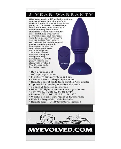 Smooshy Tooshy Rechargeable Silicone Anal Plug with Remote Control Navy Blue Evolved Male Sex Toys