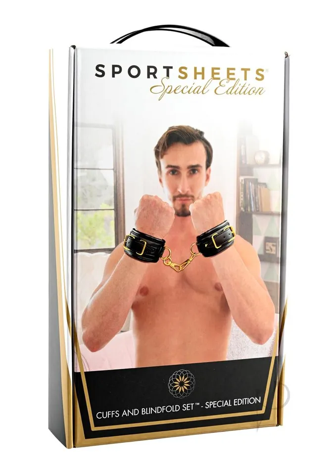 Sportsheets Anal Cuffs and Blindfold Set Special Edition BlackGold