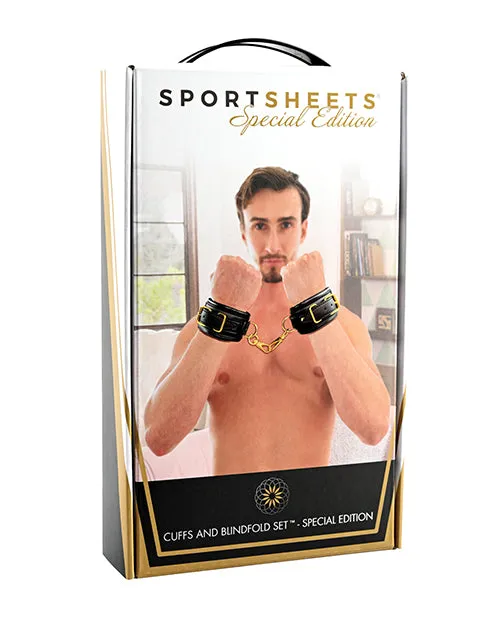 Sportsheets Anal Cuffs and Blindfold Set Special Edition BlackGold Sportsheets Anal Cuffs and Blindfold Set Special Edition BlackGold