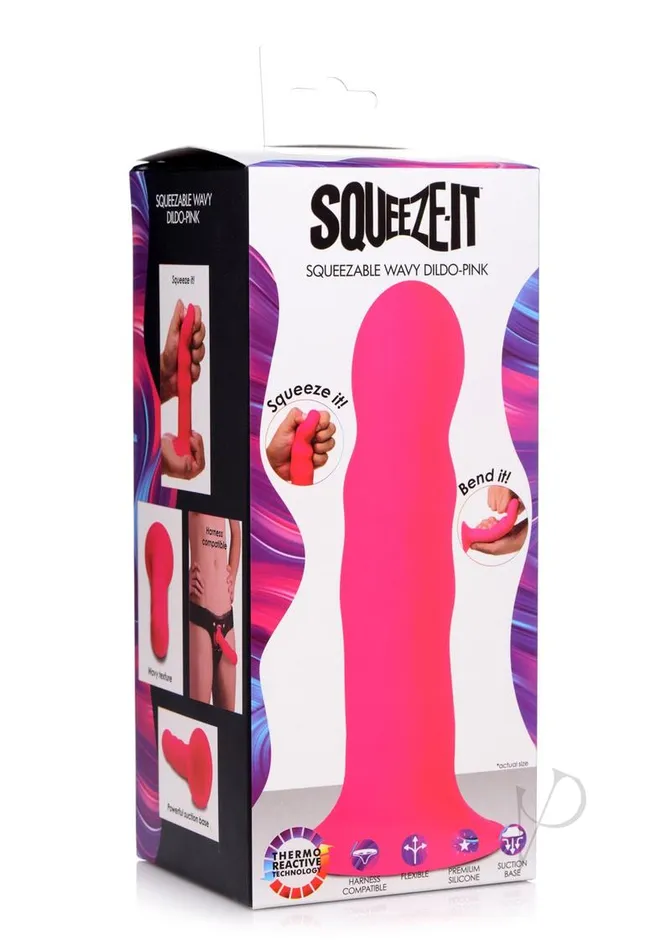 Squeeze It Dildos SqueezeIt Squeezable Wavy Silicone Dildo 73in Pink
