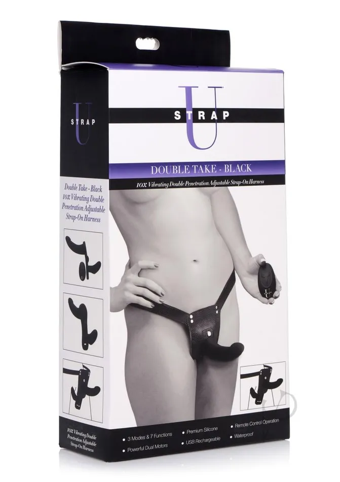 Strap U Female Sex Toys Strap U Double Take Double Penetration Rechargeable Silicone Vibrating Strapon Harness with Remote Control Black Strap U Female Sex Toys Strap U Double Take Double Penetration Rechargeable Silicone Vibrating Strapon Harness with Remote Control Black