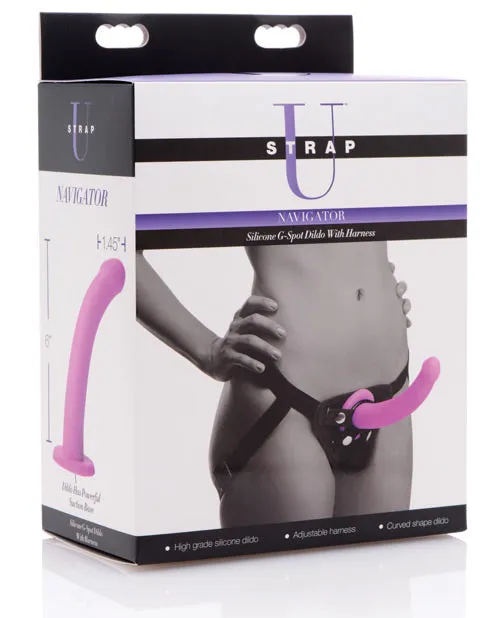 Strap U Female Sex Toys Strap U Navigator Silicone GSpot 7in Dildo with Harness Purple