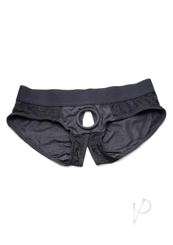 Strap U Strap U Lace Envy Black Crotchless Panty Harness LXL Black Anal