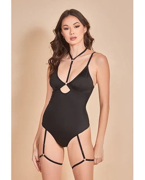 Strapped Up Garter Teddy wChoker Black MD Hauty Anal