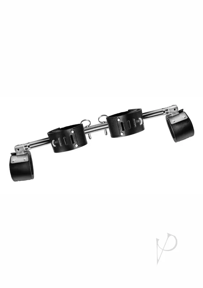 Strict Leather Adjustable Swiveling Spreader Bar with Leather Cuffs SilverBlack Strict Leather Restraints Strict Leather Adjustable Swiveling Spreader Bar with Leather Cuffs SilverBlack Strict Leather Restraints