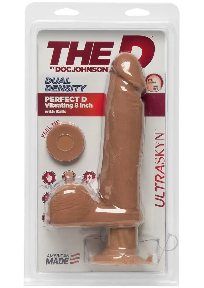 The D Female Sex Toys The D Perfect D Ultraskyn Vibrating Dildo with Balls 8in Caramel The D Female Sex Toys The D Perfect D Ultraskyn Vibrating Dildo with Balls 8in Caramel