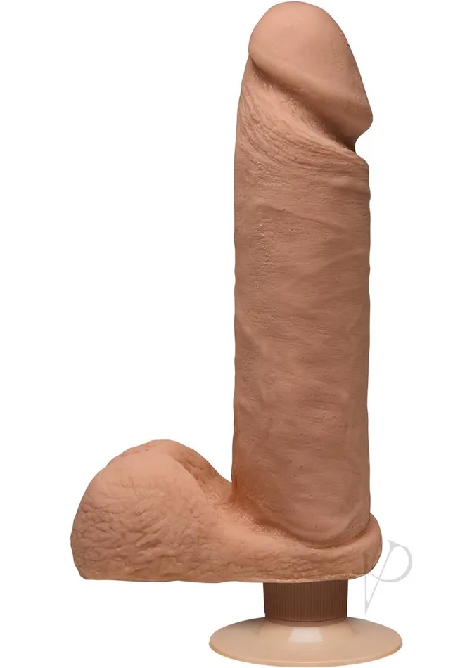 The D Female Sex Toys The D Perfect D Ultraskyn Vibrating Dildo with Balls 8in Caramel