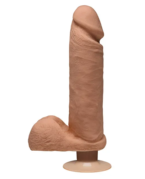 The D Female Sex Toys The D Perfect D Ultraskyn Vibrating Dildo with Balls 8in Caramel