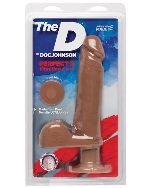 The D Female Sex Toys The D Perfect D Ultraskyn Vibrating Dildo with Balls 8in Caramel