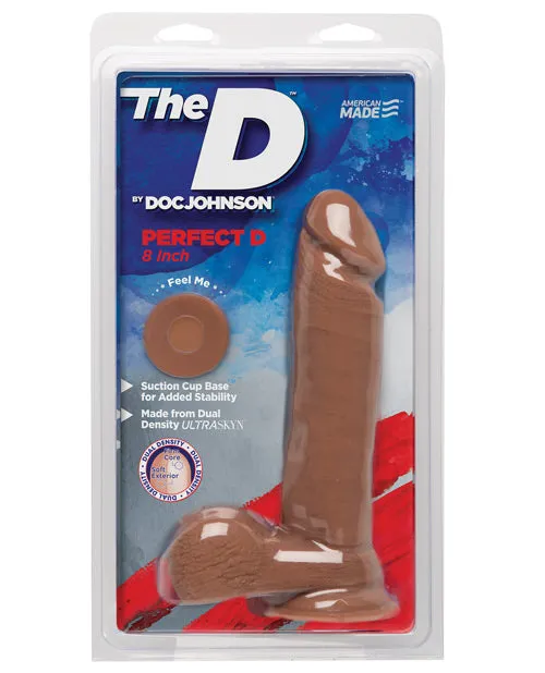 The D Perfect D Ultraskyn Dildo with Balls 8in Caramel The D Female Sex Toys