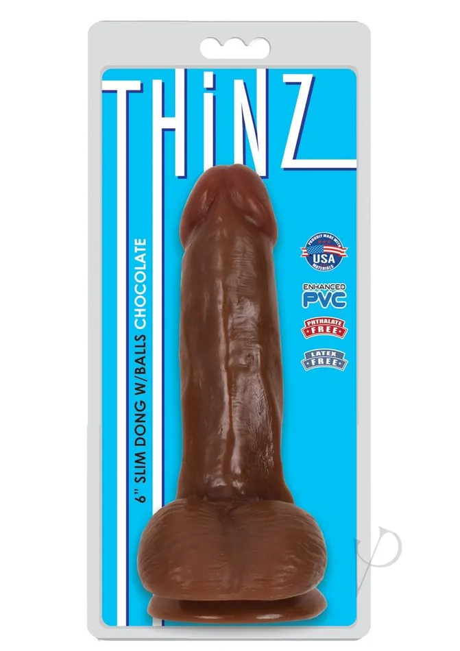 Thinz Dildos Thinz Slim Dong with Balls 6in Chocolate