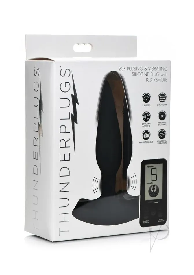 Thunder Plugs Female Sex Toys Thunder Plugs 25X Pulsing and Vibrating Rechargeable Silicone Plug with LCD Remote Control Black Thunder Plugs Female Sex Toys Thunder Plugs 25X Pulsing and Vibrating Rechargeable Silicone Plug with LCD Remote Control Black