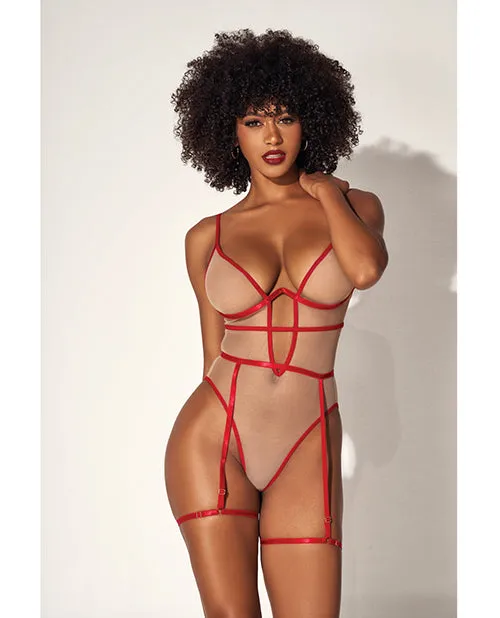 Underwire Bodysuit wCut Out Heart Back NudeRed SM Mapale Anal