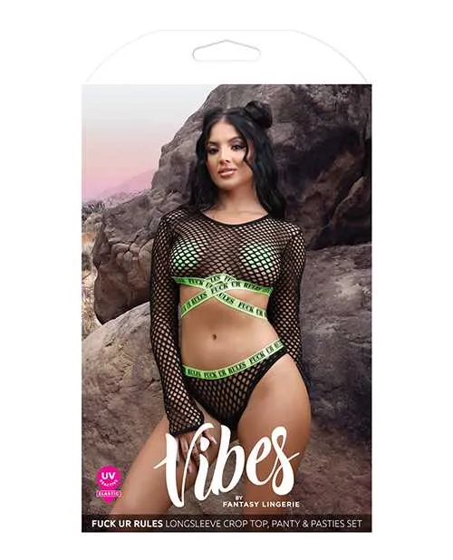 Vibes By Fantasy Lingerie Vibrators Vibes Fuck Ur Rules Long Sleeve Crop Top Panty Pasties BlackGreen ML Vibes By Fantasy Lingerie Vibrators Vibes Fuck Ur Rules Long Sleeve Crop Top Panty Pasties BlackGreen ML