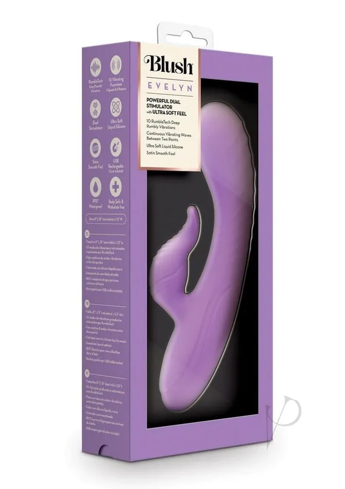 Vibrators Blush Blush Collection Evelyn Rechargeable Silicone Rabbit Vibrator Purple Vibrators Blush Blush Collection Evelyn Rechargeable Silicone Rabbit Vibrator Purple