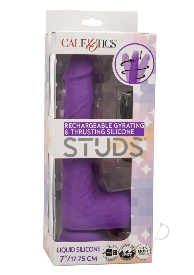 Vibrators Gyrating and Thrusting Silicone Rechargeable Studs Dildo 7in Purple Studs Vibrators Gyrating and Thrusting Silicone Rechargeable Studs Dildo 7in Purple Studs