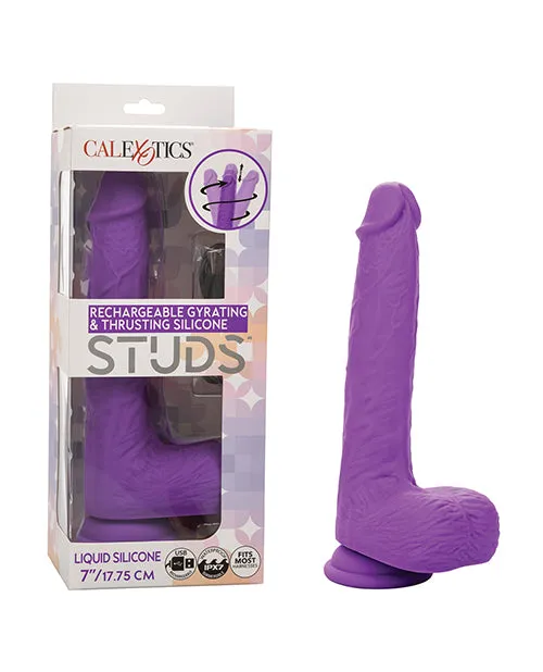 Vibrators Gyrating and Thrusting Silicone Rechargeable Studs Dildo 7in Purple Studs