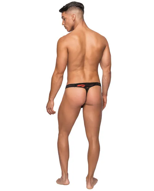 Vibrators Male Power Kiss Me Stretch Mesh Micro Thong V BlkRd SM