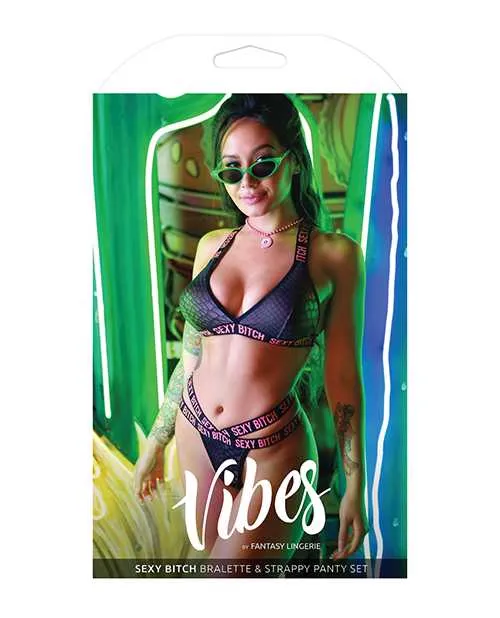 Vibrators Vibes By Fantasy Lingerie Vibes Sexy Bitch Bralette Strappy Panty Black ML Vibrators Vibes By Fantasy Lingerie Vibes Sexy Bitch Bralette Strappy Panty Black ML