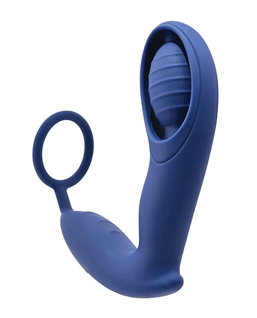 Zero Tolerance Extra Mile Rechargeable Silicone CRing Double Motor Vibrator with Remote Control Blue Zero Tolerance Female Sex Toys