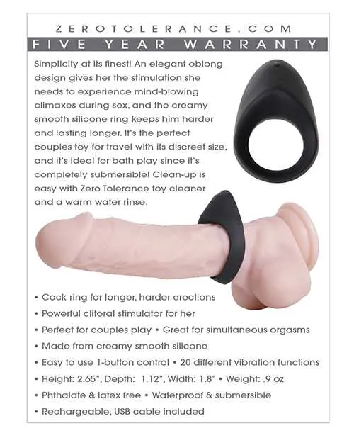 Zero Tolerance Male Sex Toys Zero Tolerance Night Rider Rechargeable Silicone Cock Ring Black